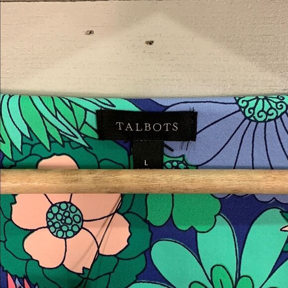 Talbots retro print Floral Women's Dress NWT size large faux wrap knot - Picture 6 of 12